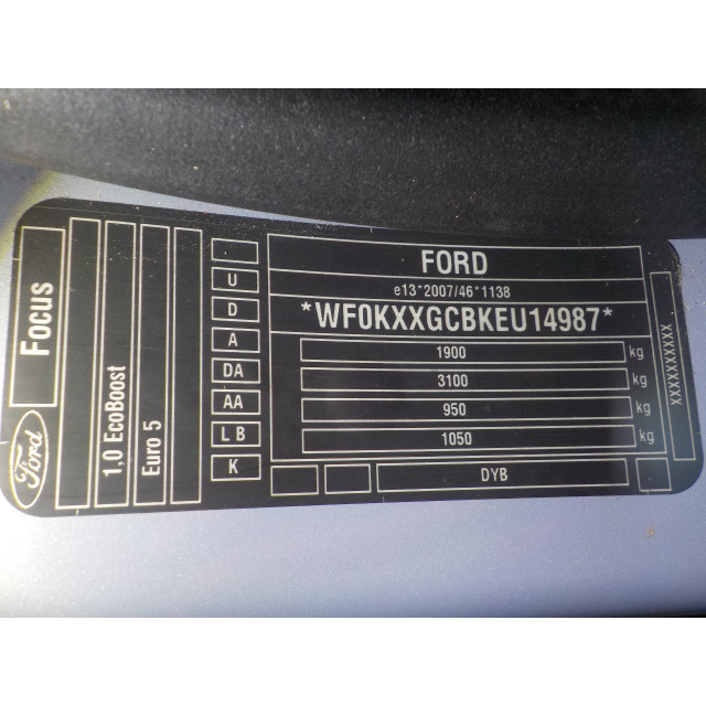 Achterklep Ford Focus 3 (2012 - 2018) Hatchback 1.0 Ti-VCT EcoBoost 12V 125 (M1DA(Euro 5))